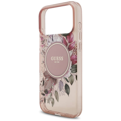 Futrola MagSafe za Apple iPhone 17 Pro Max, Guess, IML Flowers with Pearl Strap, Roze