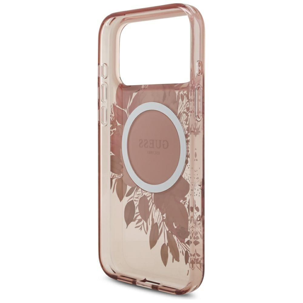 Futrola MagSafe za Apple iPhone 17 Pro Max, Guess, IML Flowers with Pearl Strap, Roze