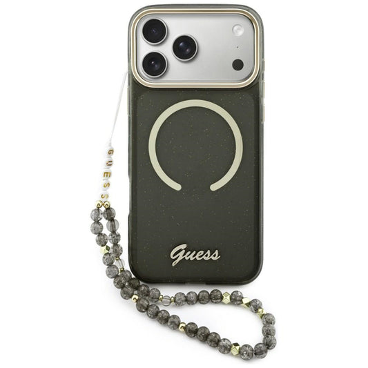 Futrola MagSafe za Apple iPhone 17 Pro Max, Guess, IML Glitter Script Strap, Crna