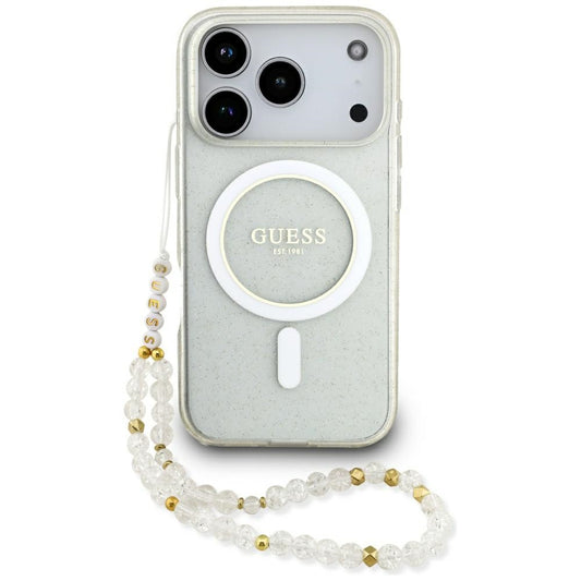 Futrola MagSafe za Apple iPhone 17 Pro Max, Guess, IML Glitter sa perl trakom, Transparentna