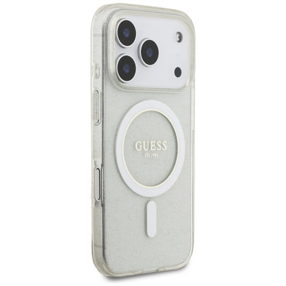 Futrola MagSafe za Apple iPhone 17 Pro Max, Guess, IML Glitter sa perl trakom, Transparentna
