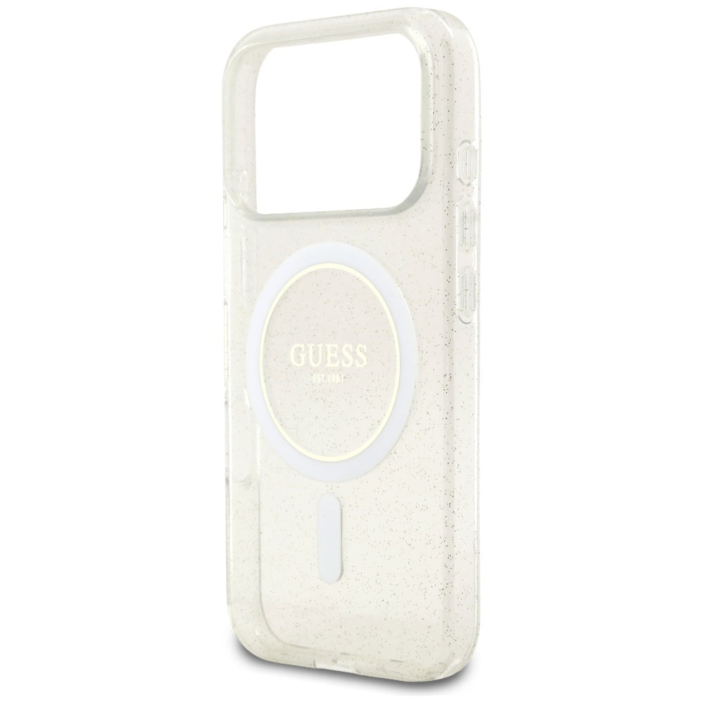 Futrola MagSafe za Apple iPhone 17 Pro Max, Guess, IML Glitter sa perl trakom, Transparentna