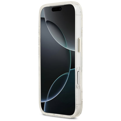 Futrola MagSafe za Apple iPhone 17 Pro Max, Guess, IML Metal Glitter Flowers Triangle, Bela