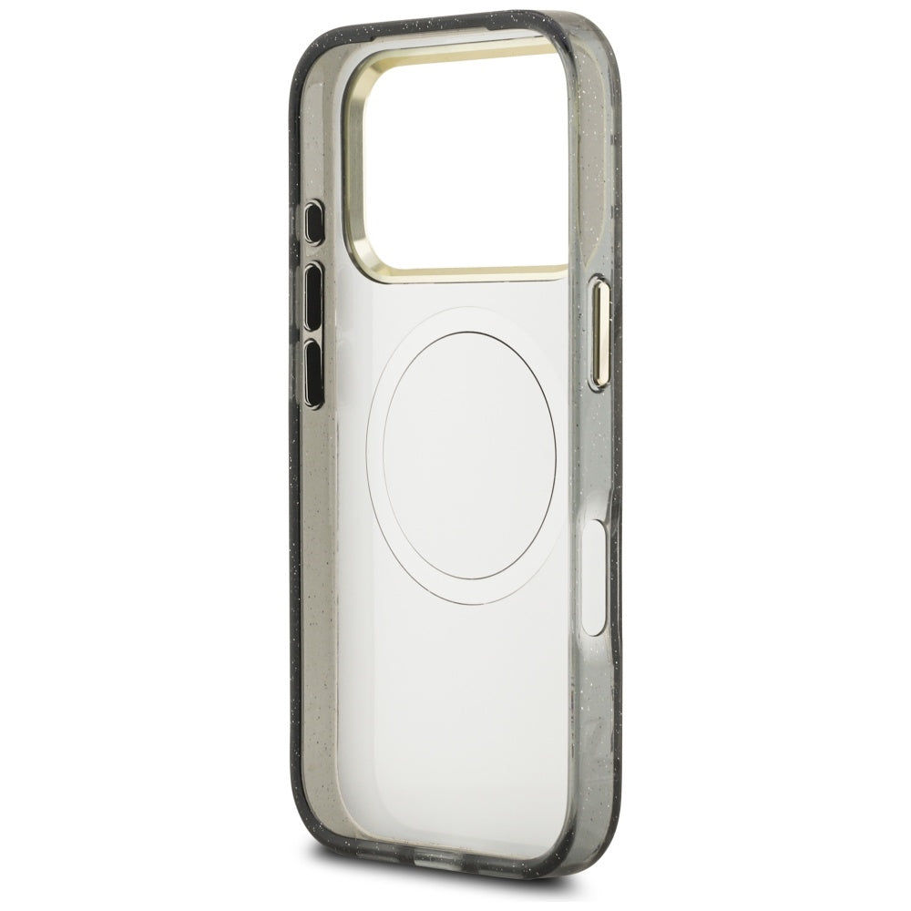 Futrola MagSafe za Apple iPhone 17 Pro Max, Guess, IML Metal Glitter Flowers Triangle, Crna