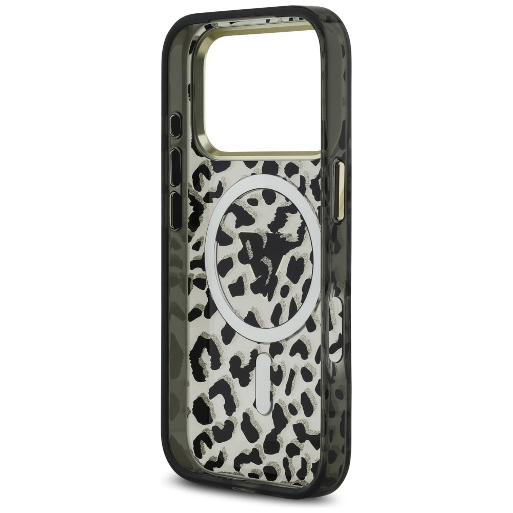 Futrola MagSafe za Apple iPhone 17 Pro Max, Guess, Leopard Glitter, Crna