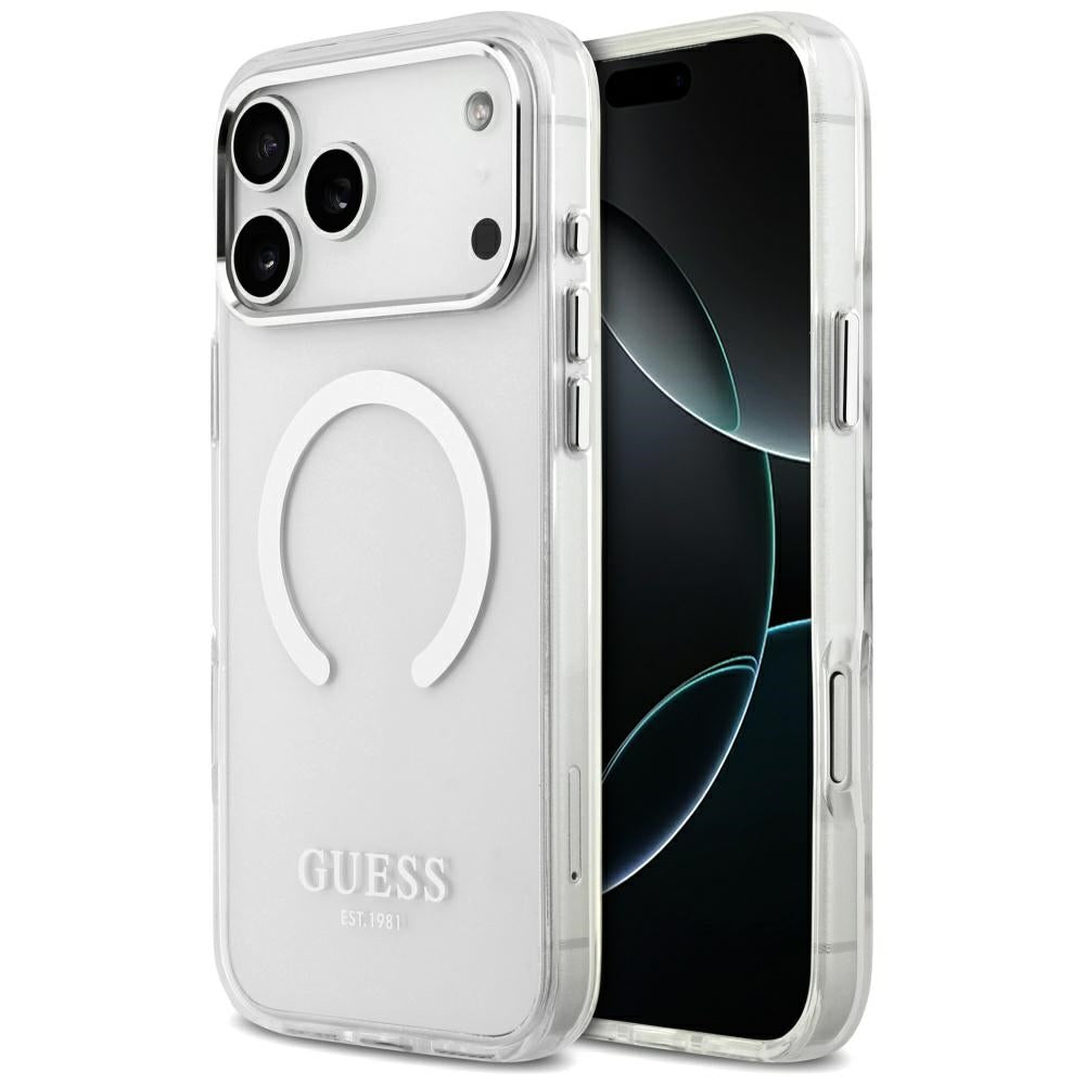 Futrola MagSafe za Apple iPhone 17 Pro Max, Guess, Metal Outline, Srebrna