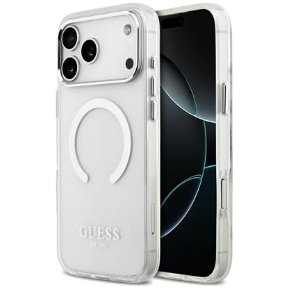 Futrola MagSafe za Apple iPhone 17 Pro Max, Guess, Metal Outline, Srebrna