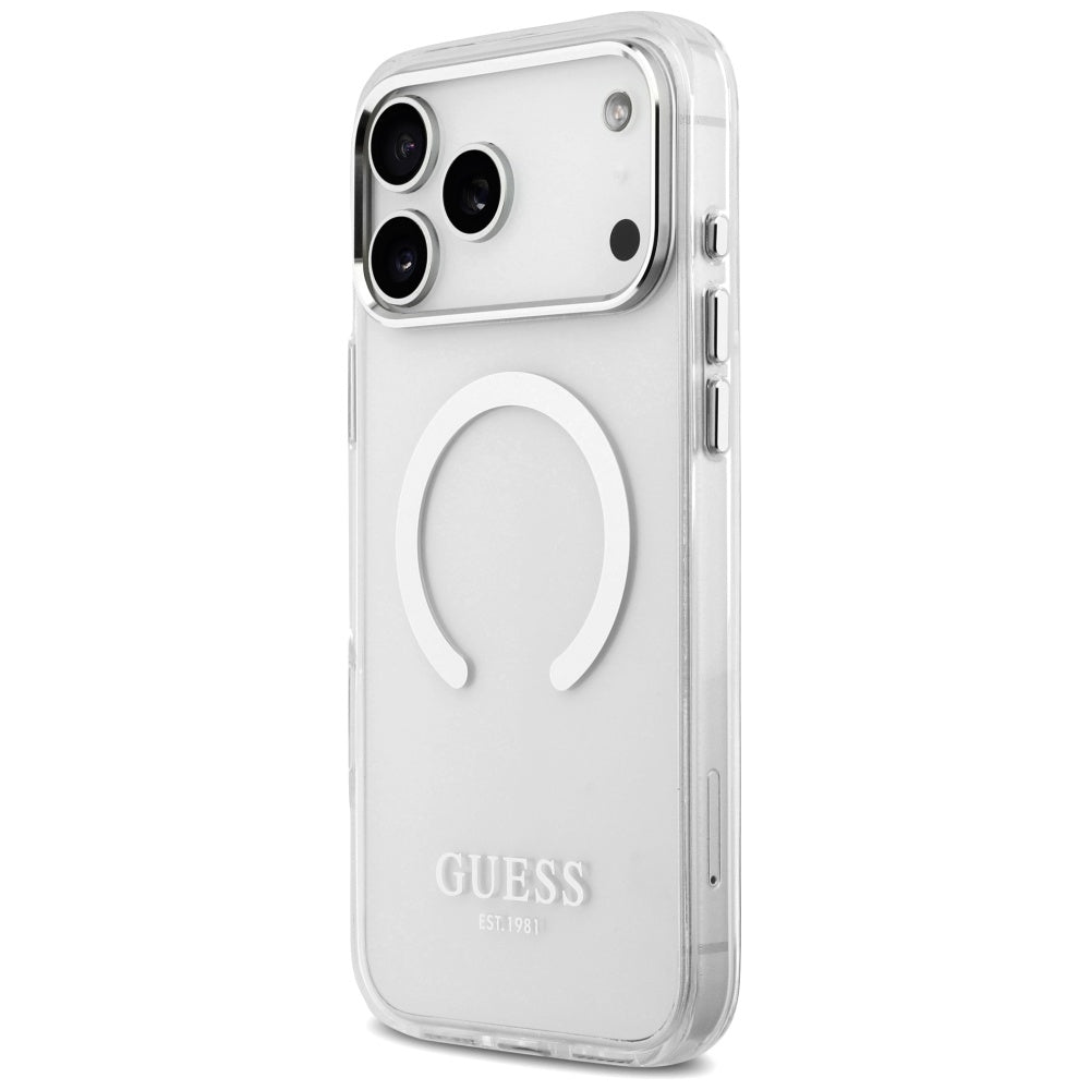 Futrola MagSafe za Apple iPhone 17 Pro Max, Guess, Metal Outline, Srebrna