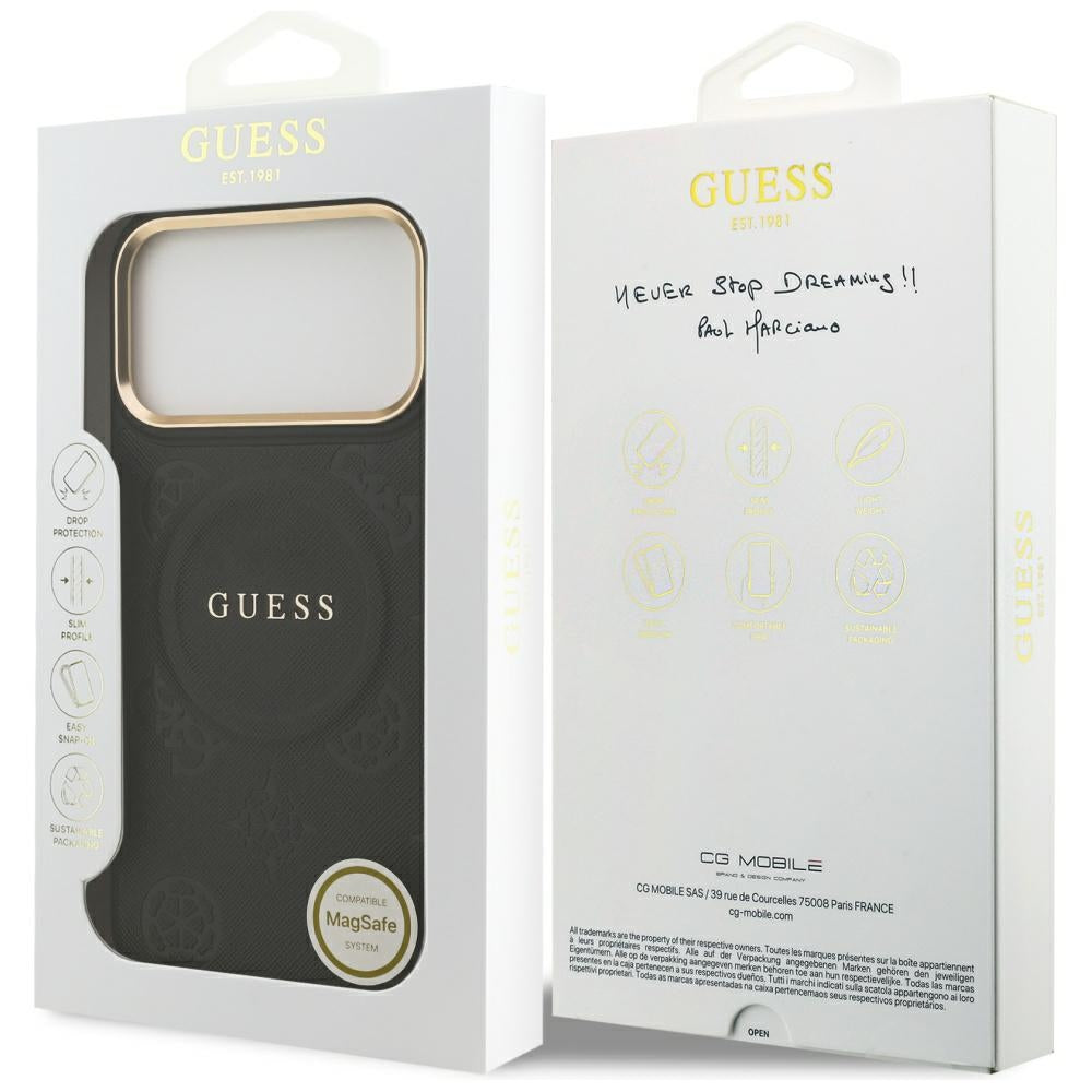 Husa MagSafe za Apple iPhone 17 Pro Max, Guess, Peony Hot Stamp, Crna