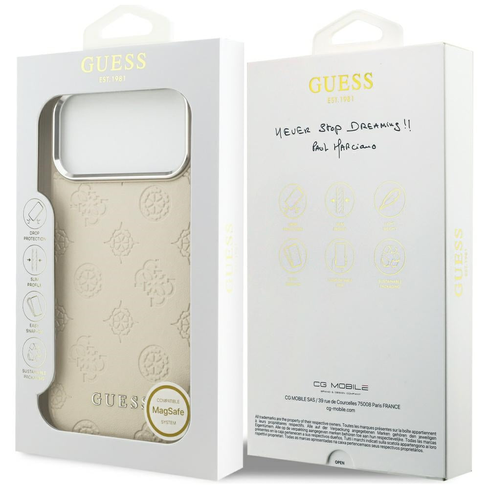 Futrola MagSafe za Apple iPhone 17 Pro Max, Guess, Peony Hot Stamp Script, Bež