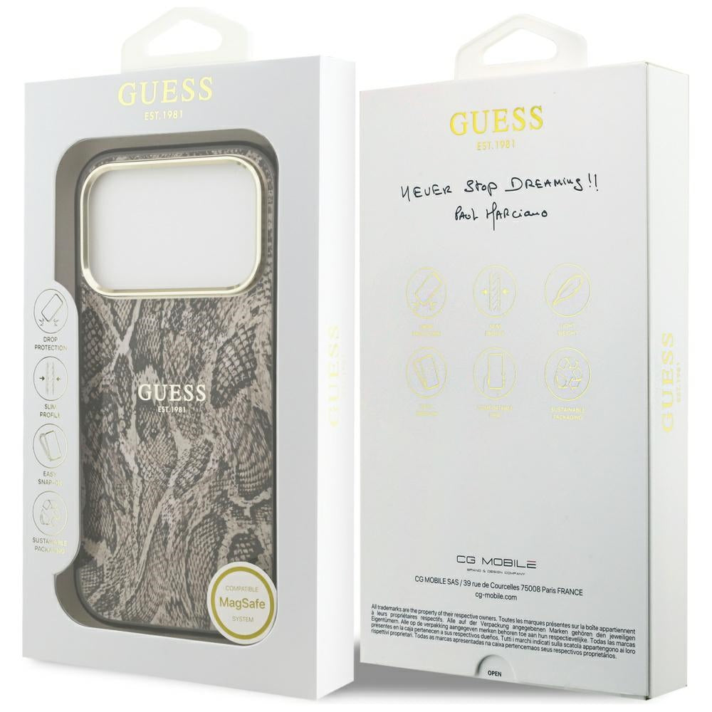 Husa MagSafe za Apple iPhone 17 Pro Max, Guess, Python Pattern, Braon