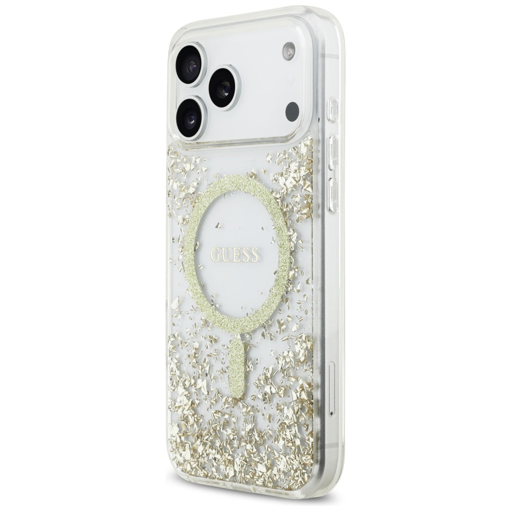 Husa MagSafe za Apple iPhone 17 Pro Max, Guess, Resin Bottom Glitter, Zlatna
