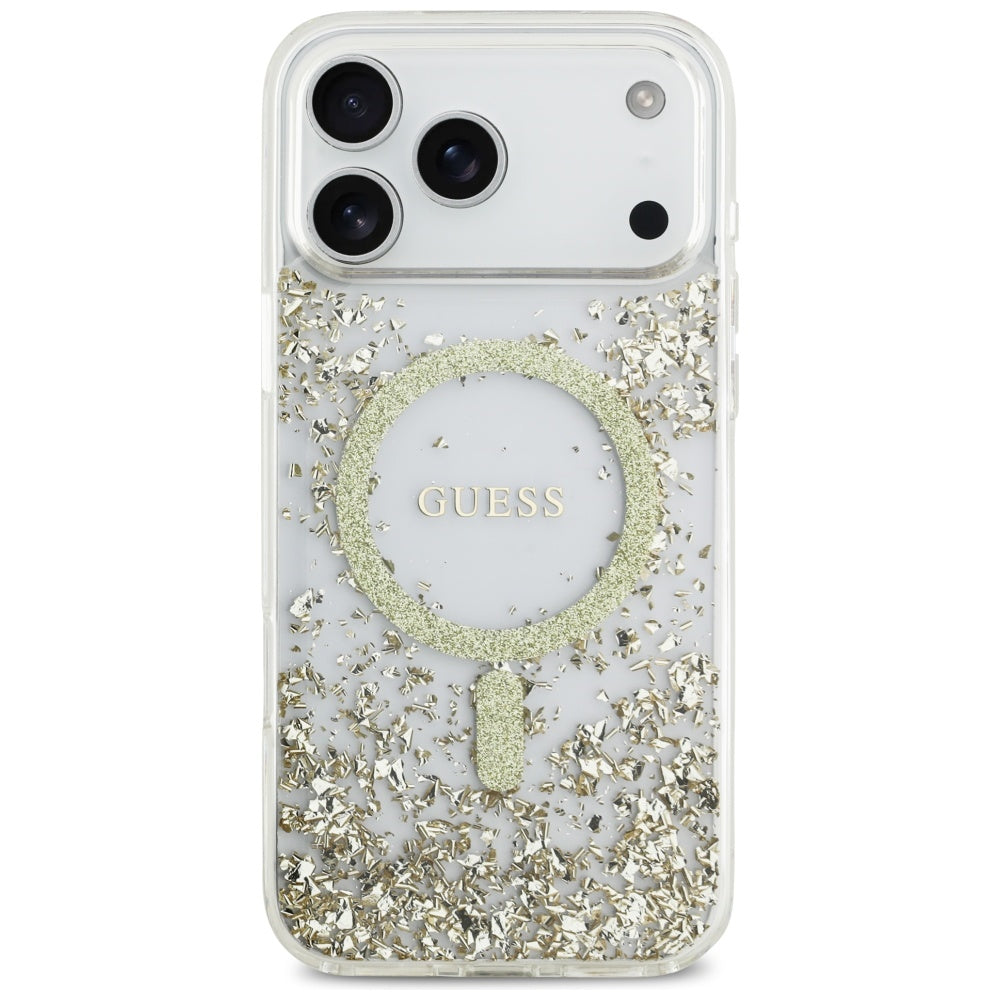 Husa MagSafe za Apple iPhone 17 Pro Max, Guess, Resin Bottom Glitter, Zlatna