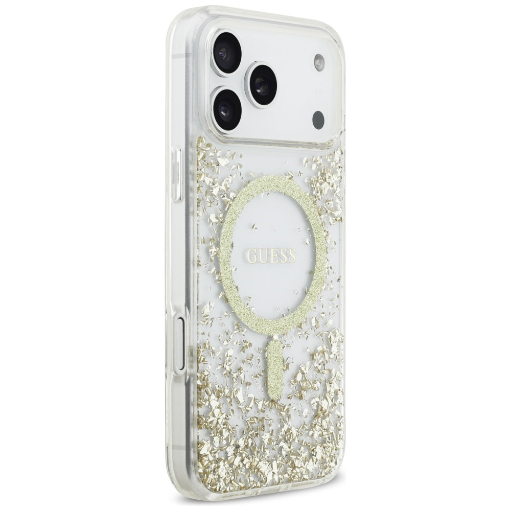 Husa MagSafe za Apple iPhone 17 Pro Max, Guess, Resin Bottom Glitter, Zlatna
