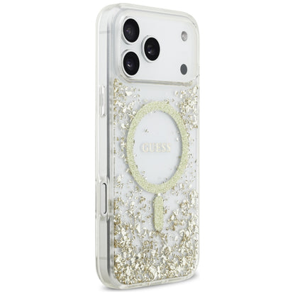 Husa MagSafe za Apple iPhone 17 Pro Max, Guess, Resin Bottom Glitter, Zlatna