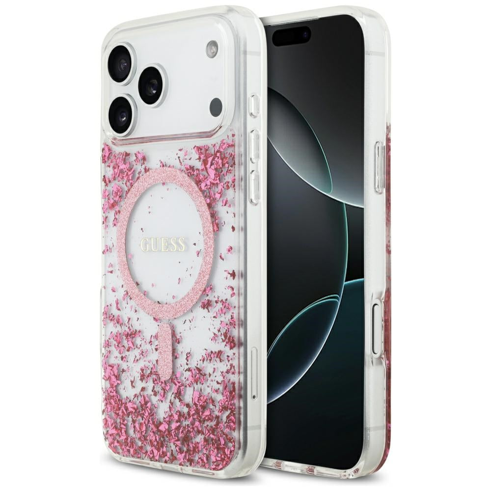 Husa MagSafe za Apple iPhone 17 Pro Max, Guess, Resin Bottom Glitter, Roze