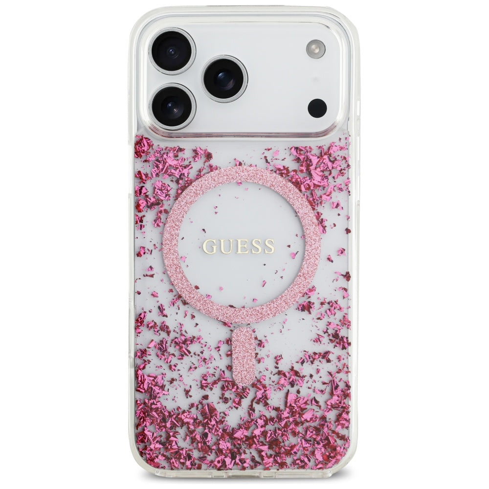 Husa MagSafe za Apple iPhone 17 Pro Max, Guess, Resin Bottom Glitter, Roze