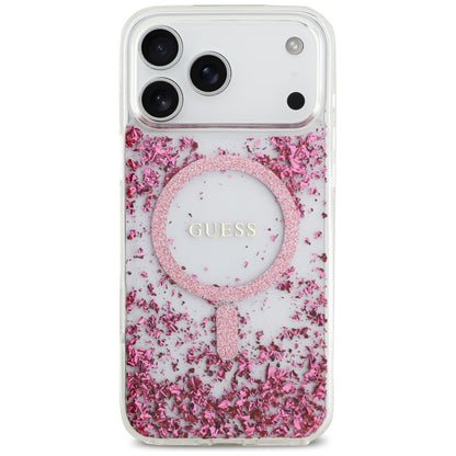 Husa MagSafe za Apple iPhone 17 Pro Max, Guess, Resin Bottom Glitter, Roze