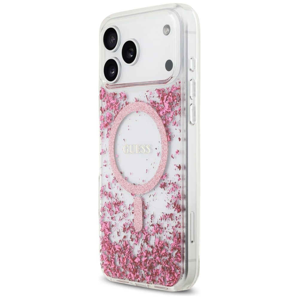 Husa MagSafe za Apple iPhone 17 Pro Max, Guess, Resin Bottom Glitter, Roze