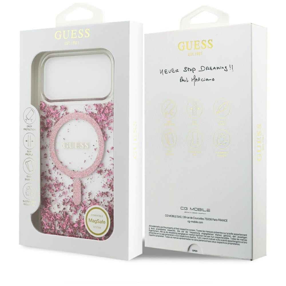 Husa MagSafe za Apple iPhone 17 Pro Max, Guess, Resin Bottom Glitter, Roze