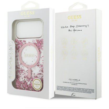 Husa MagSafe za Apple iPhone 17 Pro Max, Guess, Resin Bottom Glitter, Roze