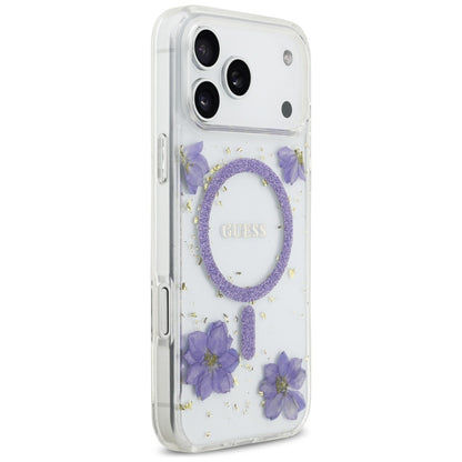 Futrola MagSafe za Apple iPhone 17 Pro Max, Guess, Resin Flowers and Glitter, Ljubičasta