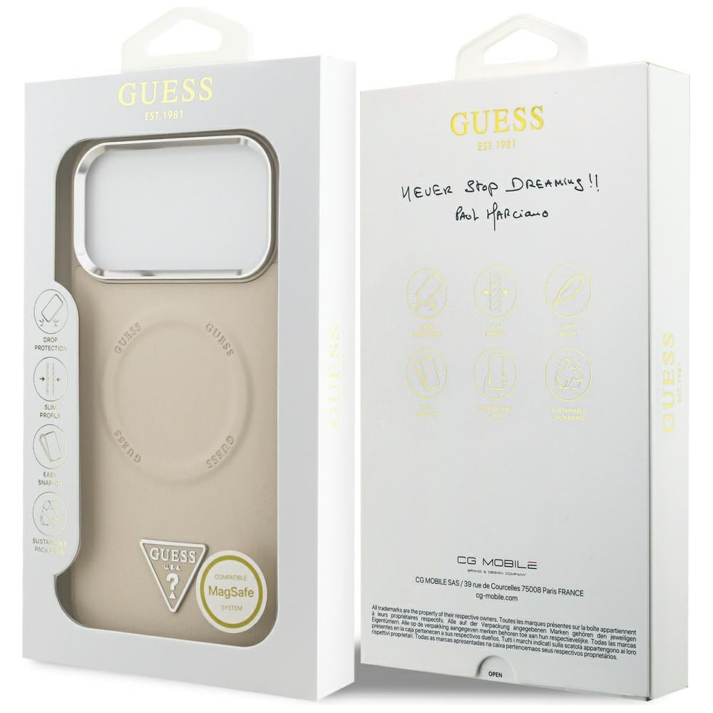 Futrola MagSafe za Apple iPhone 17 Pro Max, Guess, Triangle Logo, Bež Srebrna