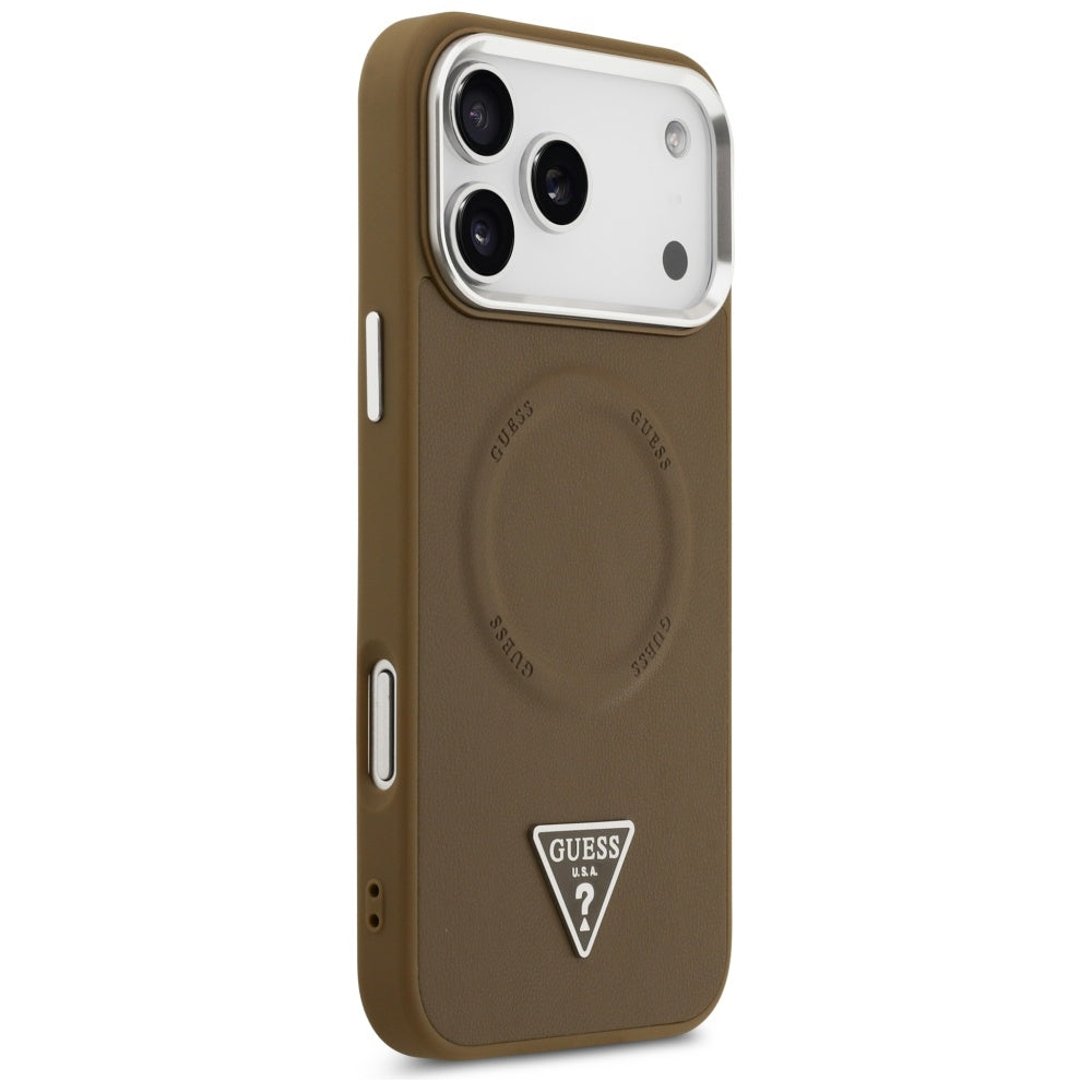 Futrola MagSafe za Apple iPhone 17 Pro Max, Guess, Triangle Logo, Braon Srebrna