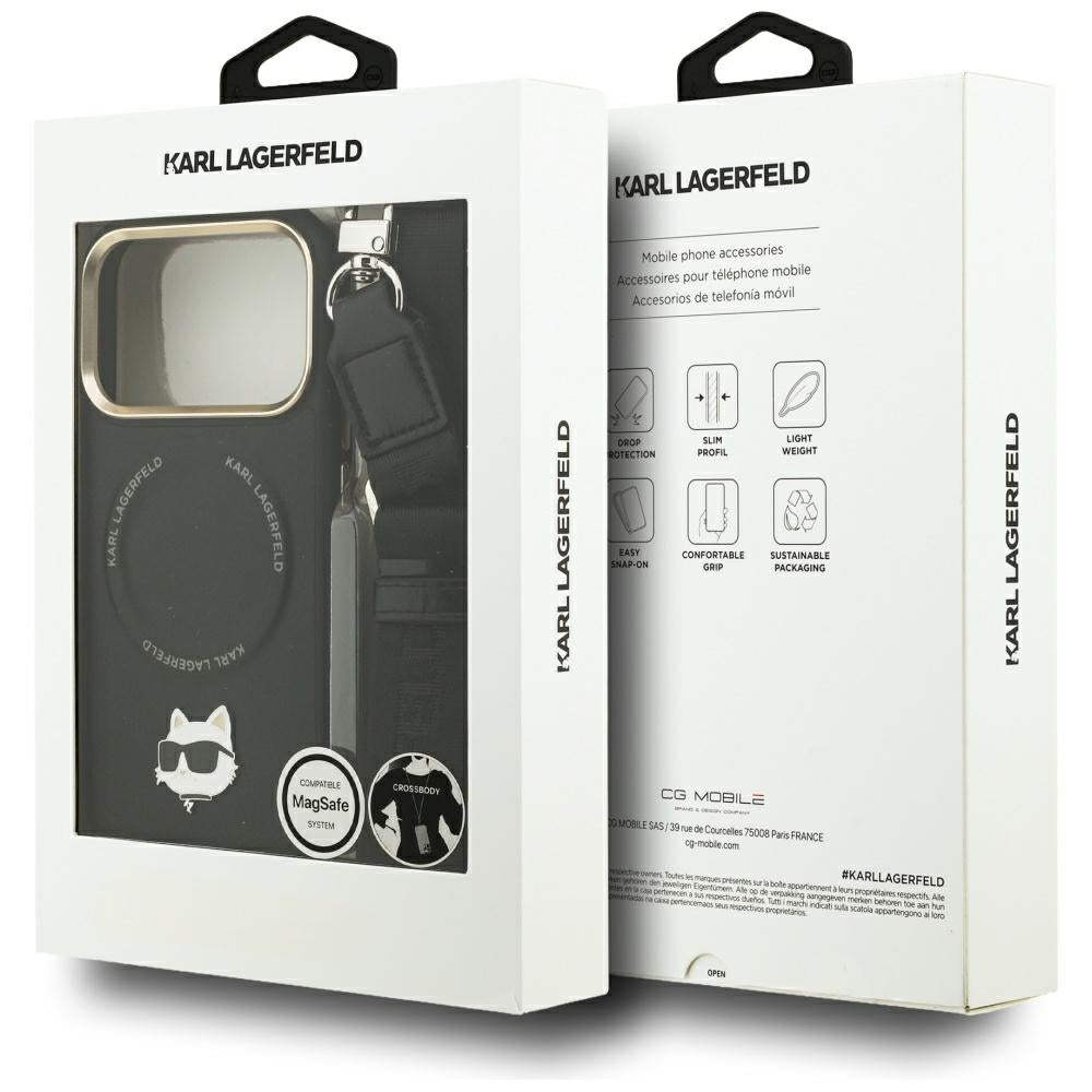 Futrola MagSafe za Apple iPhone 17 Pro Max, Karl Lagerfeld, Big Strap Choupette Metal Logo, Crna
