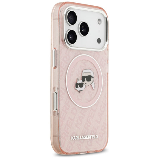 Futrola MagSafe za Apple iPhone 17 Pro Max, Karl Lagerfeld, Glitter Karl & Choupette Head, Roze