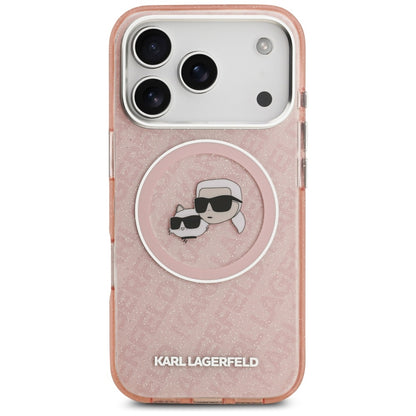 Futrola MagSafe za Apple iPhone 17 Pro Max, Karl Lagerfeld, Glitter Karl & Choupette Head, Roze