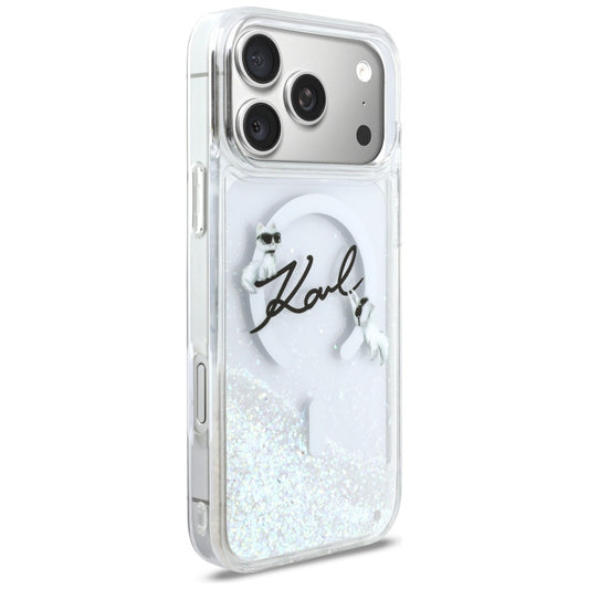 Futrola MagSafe za Apple iPhone 17 Pro Max, Karl Lagerfeld, Glitter Karl Script Logo, Transparentna