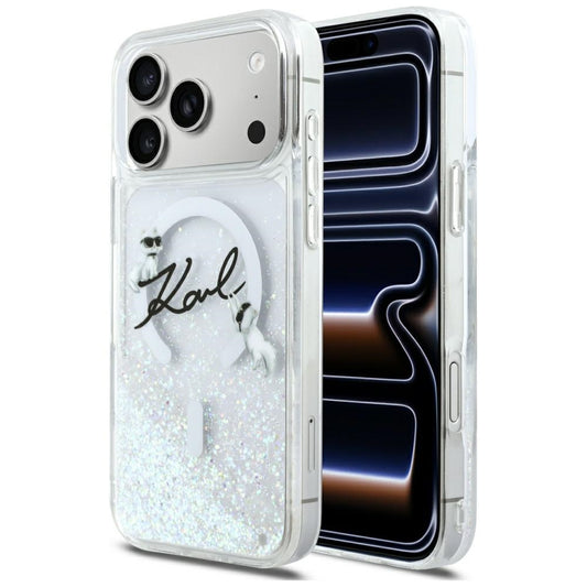 Futrola MagSafe za Apple iPhone 17 Pro Max, Karl Lagerfeld, Glitter Karl Script Logo, Transparentna