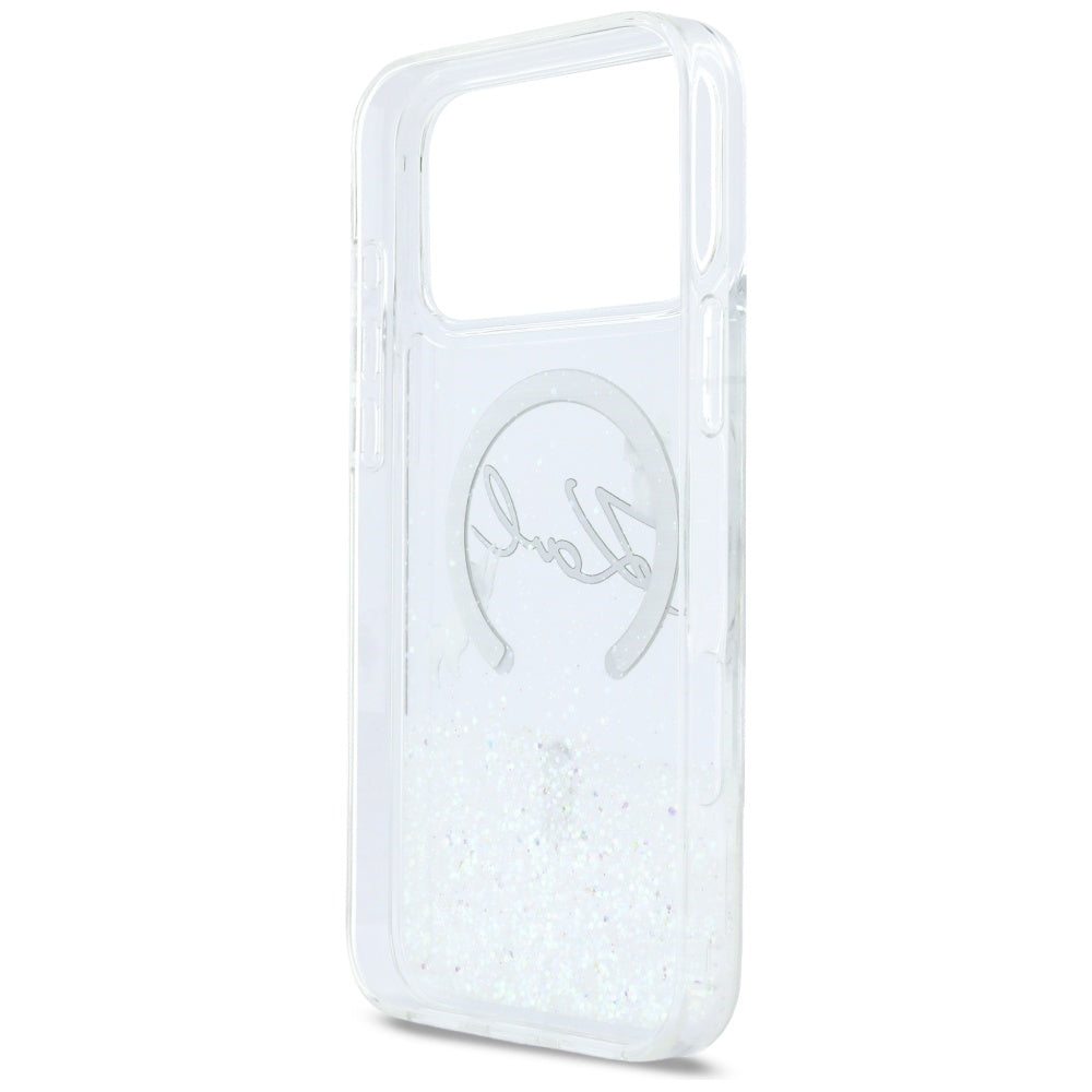 Futrola MagSafe za Apple iPhone 17 Pro Max, Karl Lagerfeld, Glitter Karl Script Logo, Transparentna