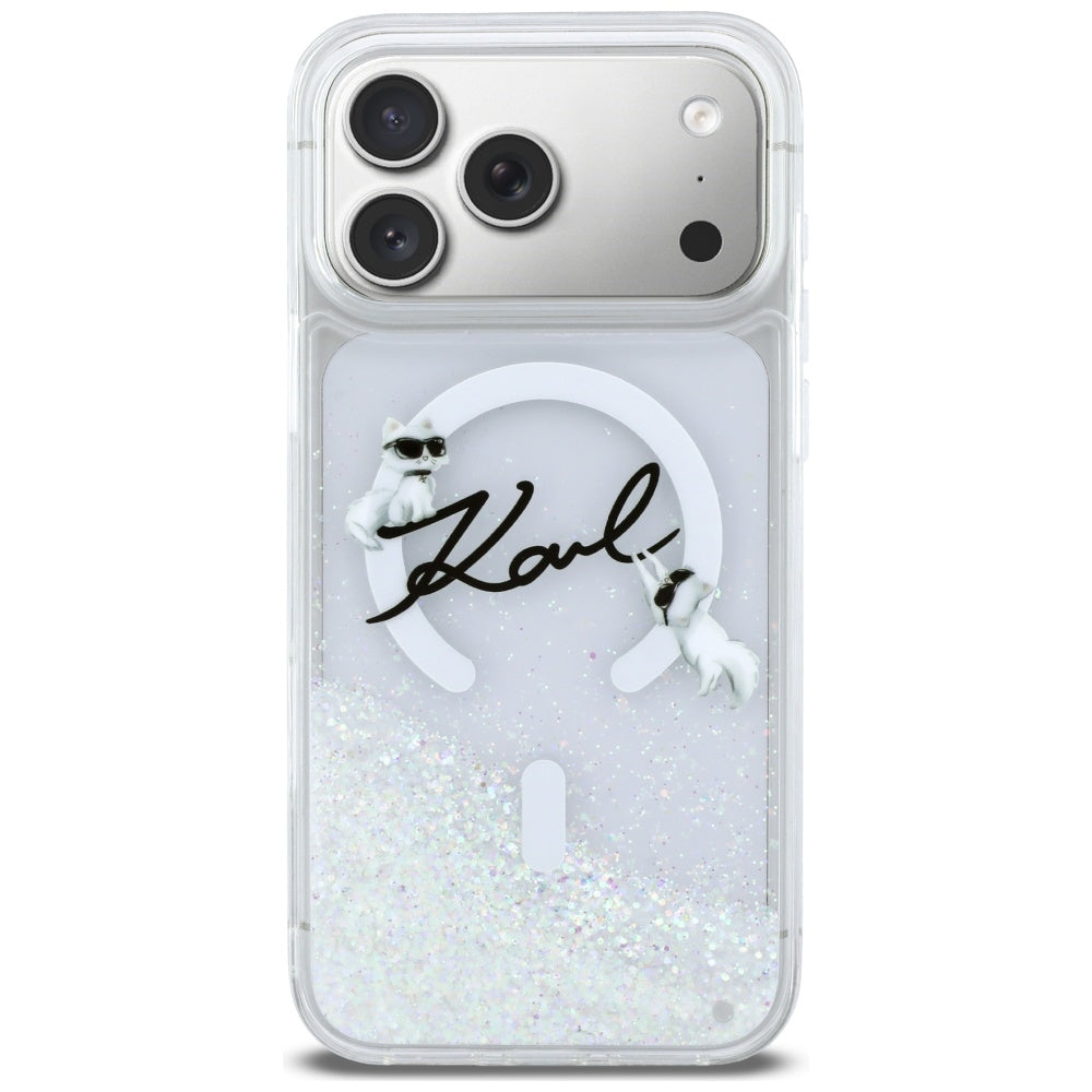 Futrola MagSafe za Apple iPhone 17 Pro Max, Karl Lagerfeld, Glitter Karl Script Logo, Transparentna
