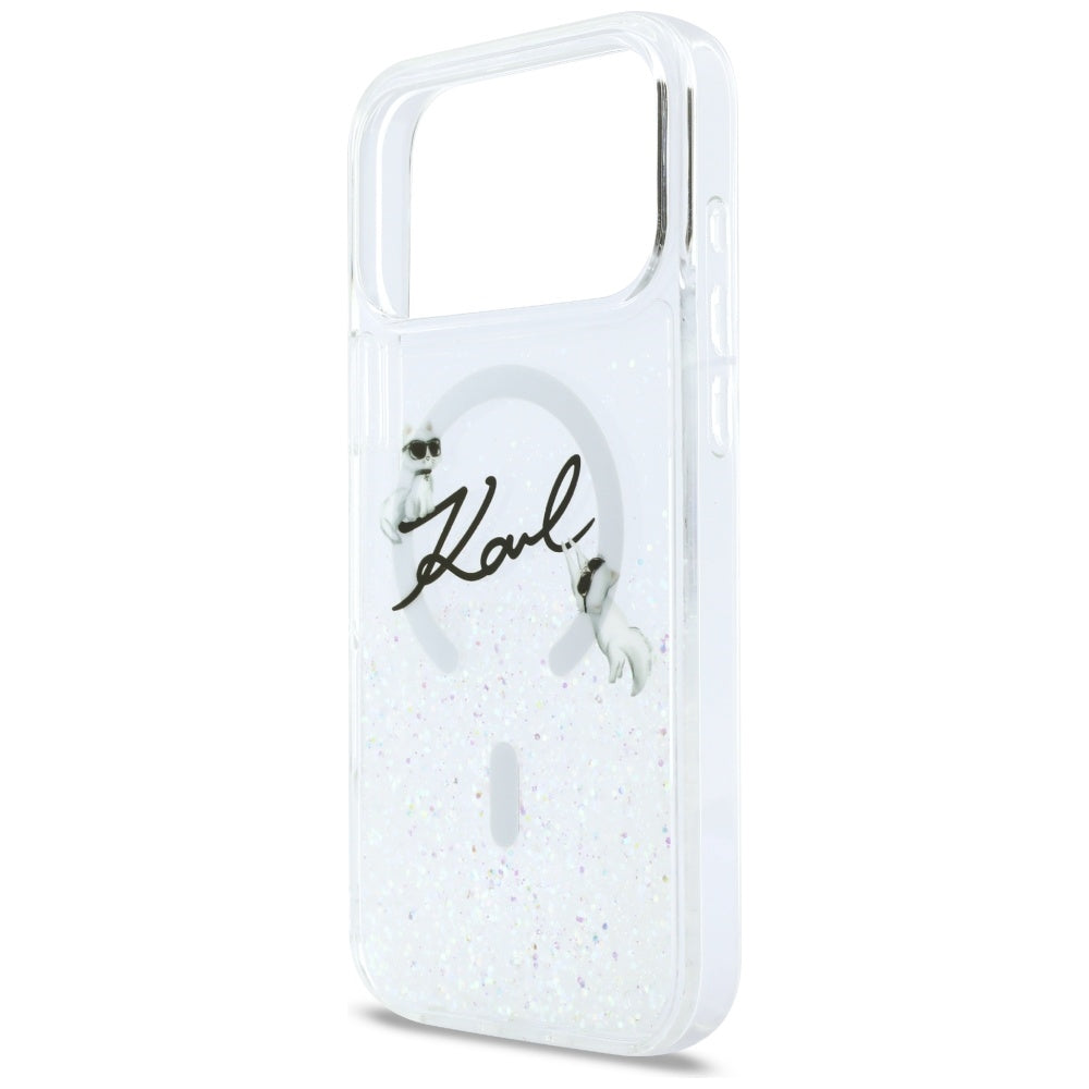 Futrola MagSafe za Apple iPhone 17 Pro Max, Karl Lagerfeld, Glitter Karl Script Logo, Transparentna