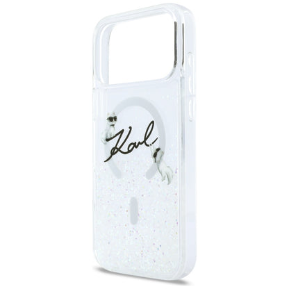 Futrola MagSafe za Apple iPhone 17 Pro Max, Karl Lagerfeld, Glitter Karl Script Logo, Transparentna