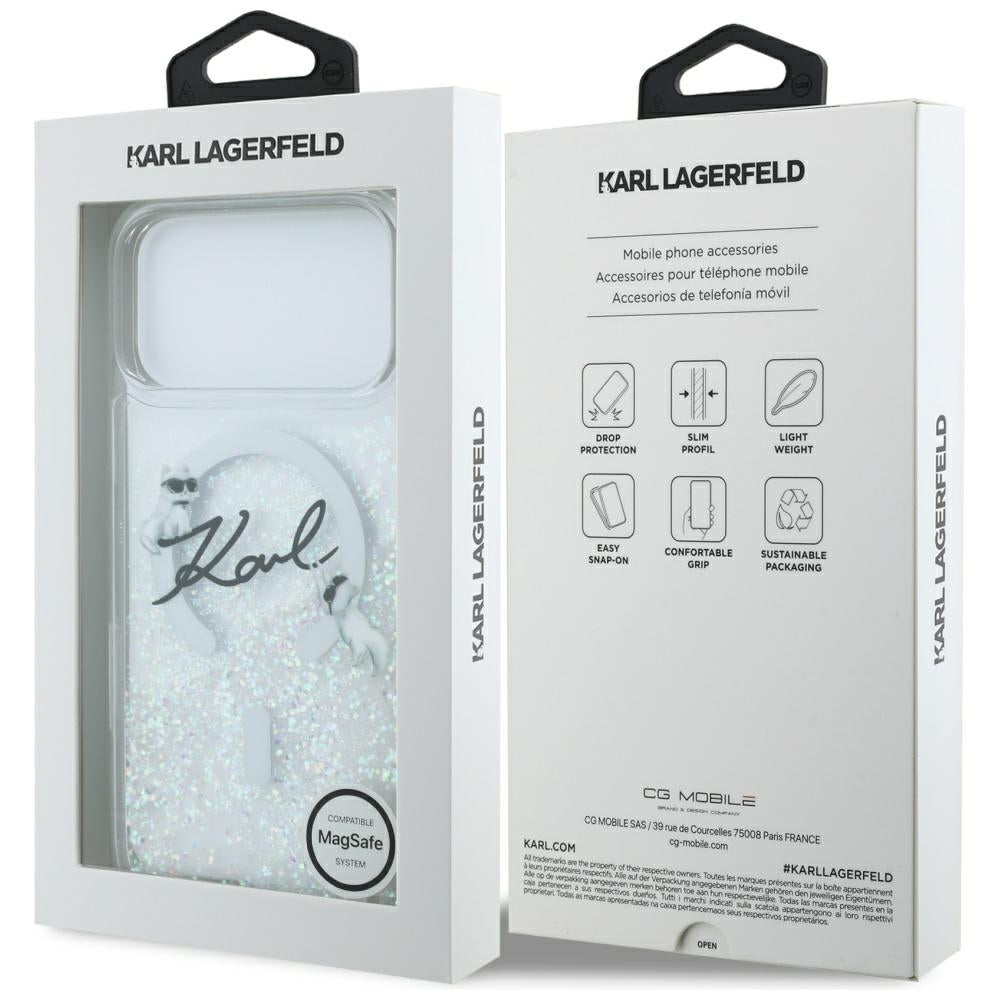 Futrola MagSafe za Apple iPhone 17 Pro Max, Karl Lagerfeld, Glitter Karl Script Logo, Transparentna