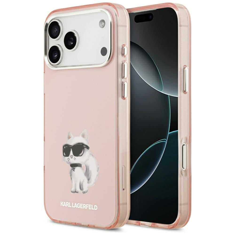 Futrola MagSafe za Apple iPhone 17 Pro Max, Karl Lagerfeld, IML Aquarelle Logo Choupette, Roze