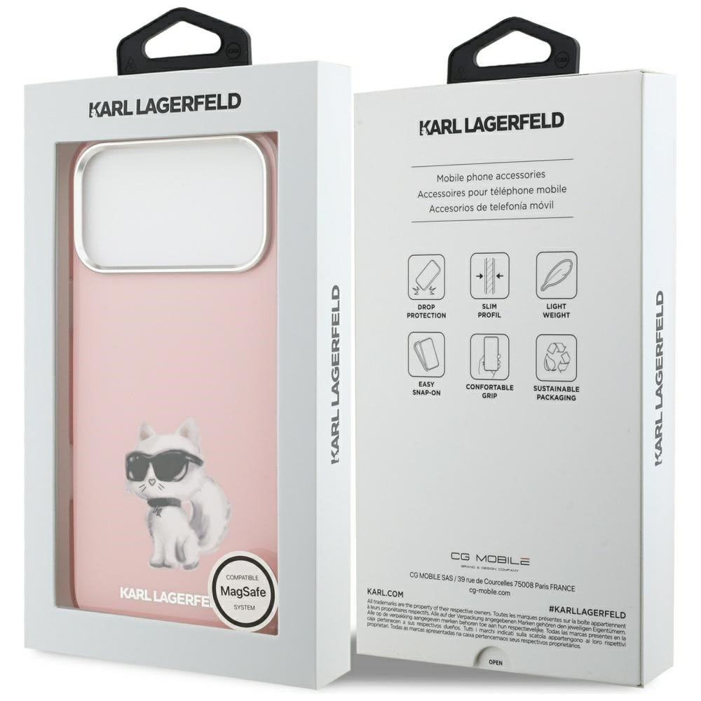Futrola MagSafe za Apple iPhone 17 Pro Max, Karl Lagerfeld, IML Aquarelle Logo Choupette, Roze