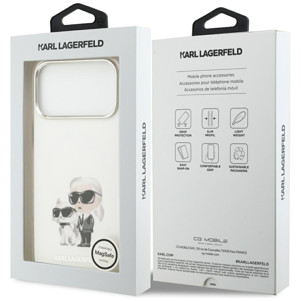 Futrola MagSafe za Apple iPhone 17 Pro Max, Karl Lagerfeld, IML Aquarelle Logo Karl & Choupette, Bela