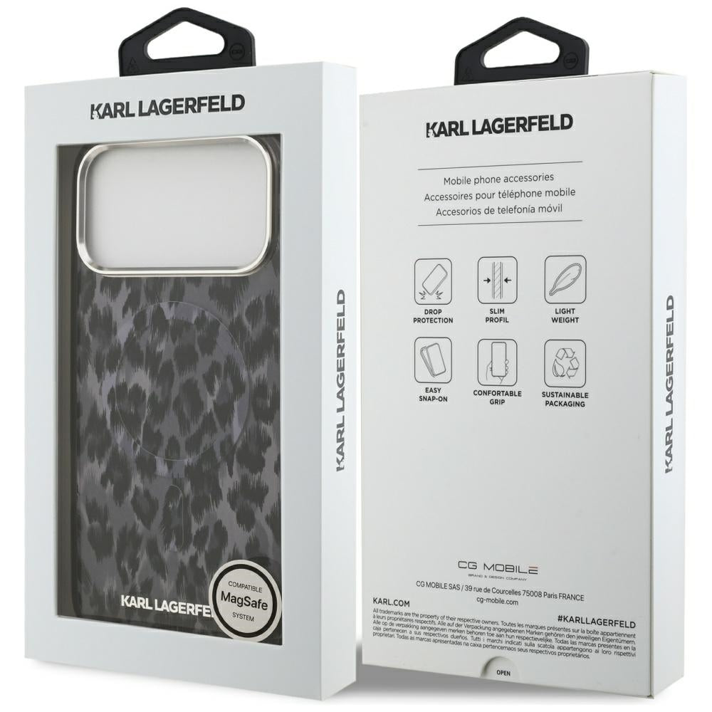 Futrola MagSafe za Apple iPhone 17 Pro Max, Karl Lagerfeld, IML Leopard Pattern, Crna