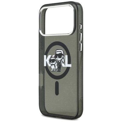 Husa MagSafe za Apple iPhone 17 Pro Max, Karl Lagerfeld, IML Sketch Logo Glitter Karl & Choupette, Crna