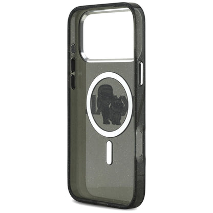 Husa MagSafe za Apple iPhone 17 Pro Max, Karl Lagerfeld, IML Sketch Logo Glitter Karl & Choupette, Crna