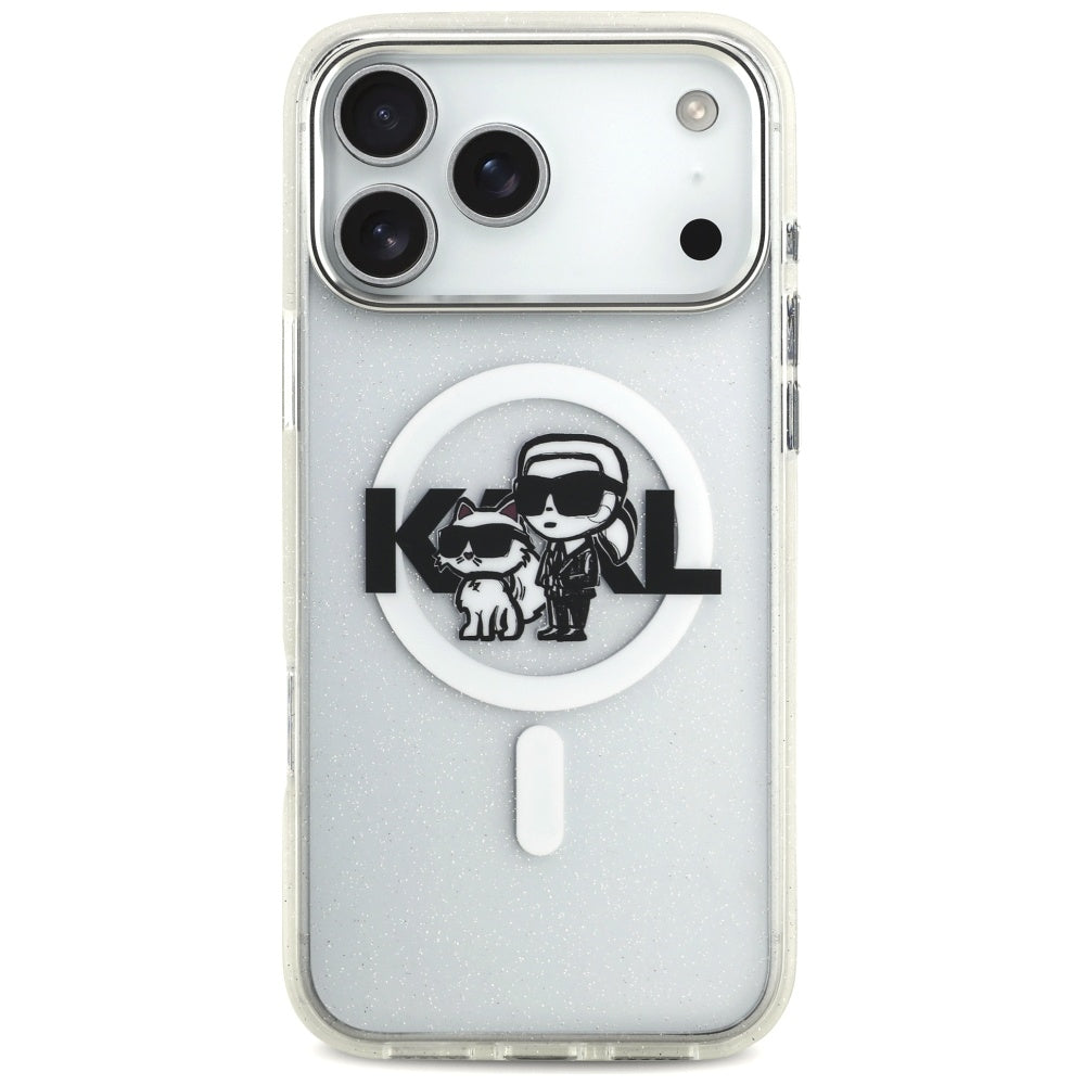 Futrola MagSafe za Apple iPhone 17 Pro Max, Karl Lagerfeld, IML Sketch Logo Glitter Karl & Choupette, Transparentna