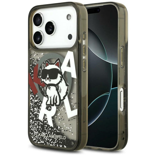 Futrola MagSafe za Apple iPhone 17 Pro Max, Karl Lagerfeld, Liquid Glitter Logo Choupette, Crna