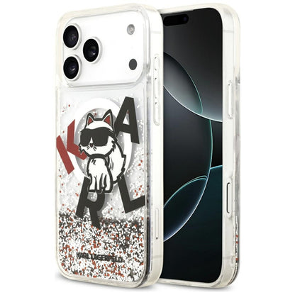 Futrola MagSafe za Apple iPhone 17 Pro Max, Karl Lagerfeld, Liquid Glitter Logo Choupette, Transparentna