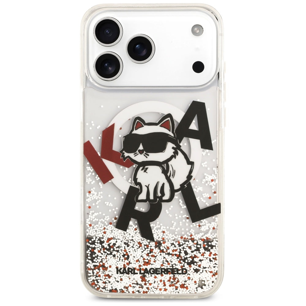 Futrola MagSafe za Apple iPhone 17 Pro Max, Karl Lagerfeld, Liquid Glitter Logo Choupette, Transparentna
