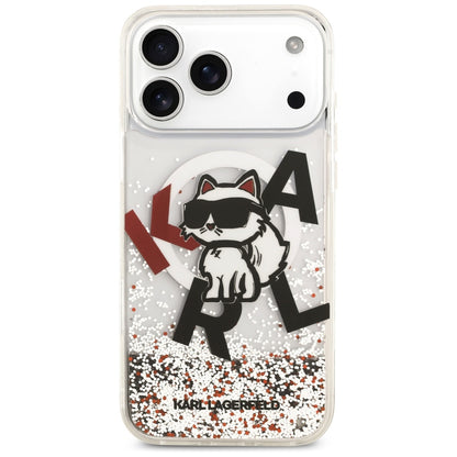 Futrola MagSafe za Apple iPhone 17 Pro Max, Karl Lagerfeld, Liquid Glitter Logo Choupette, Transparentna
