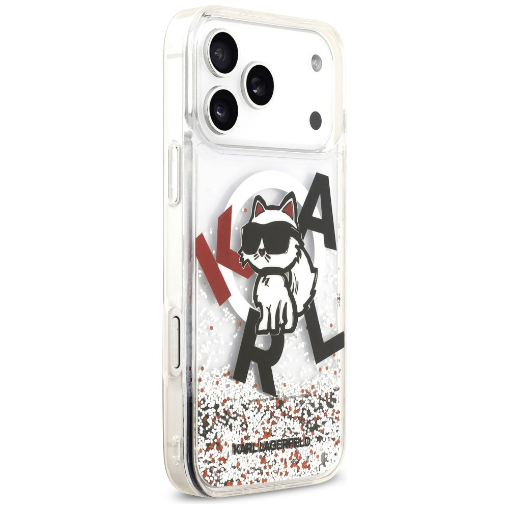 Futrola MagSafe za Apple iPhone 17 Pro Max, Karl Lagerfeld, Liquid Glitter Logo Choupette, Transparentna